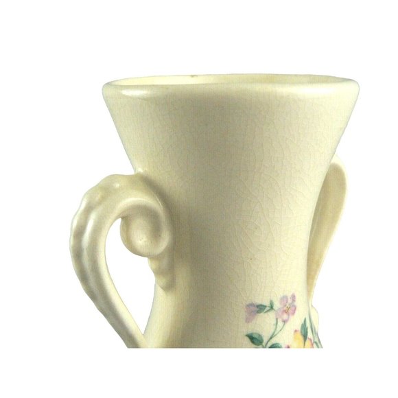 Vase Royal Copley Floral Design Beaded Double Handles 6" Tall - Picture 11 of 12